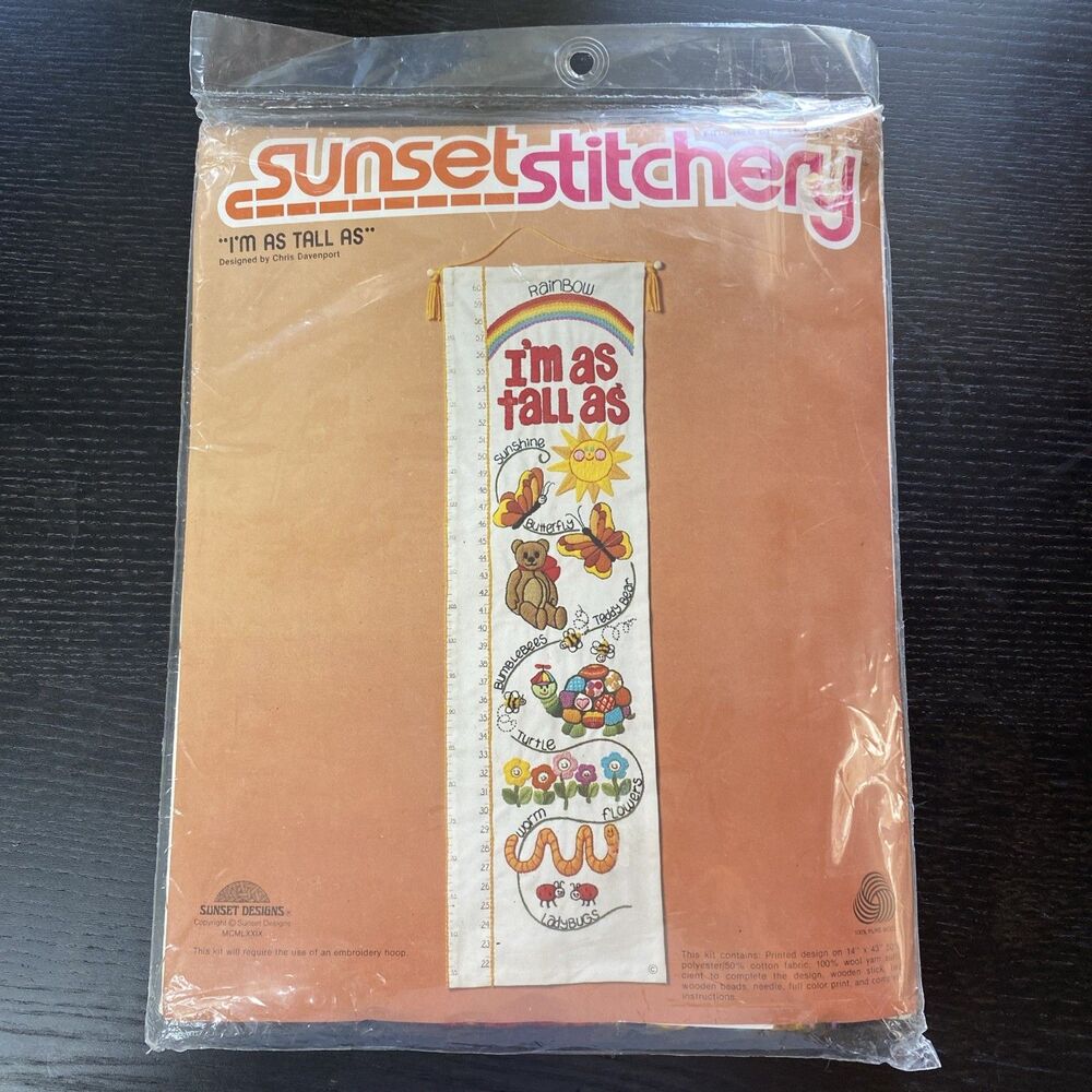 New Vtg Sunset Stitchery Embroidery #2616 I'm as tall as design 11x40